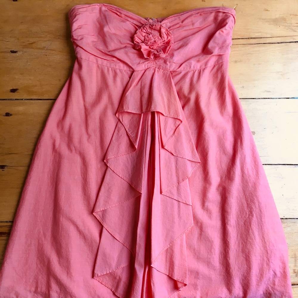 J.Crew coral strapless summer dress with ruffles